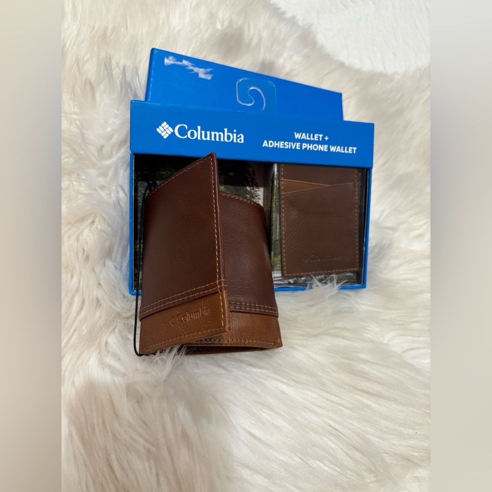 Columbia Brown Leather Wallet and Adhesive Phone wallet Set - Picture 6 of 12